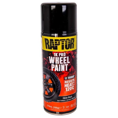Lakier do felg czarny połysk spray 378 ml odporny na temperaturę do 120°C RAPTOR Wheel Paint U-POL RWPGB/AL
