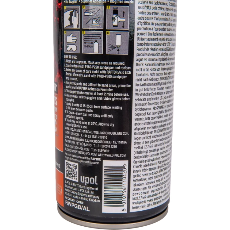 Lakier do felg czarny połysk spray 378 ml odporny na temperaturę do 120°C RAPTOR Wheel Paint U-POL RWPGB/AL