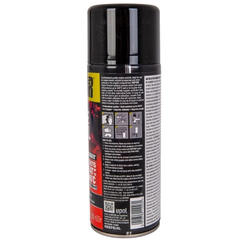 Lakier do silnika czarny mat spray 363 ml odporny na temperaturę do 300°C RAPTOR Engine Enamel U-POL REEFB/AL