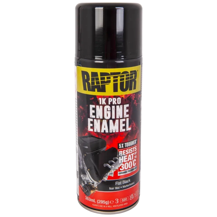 Lakier do silnika czarny mat spray 363 ml odporny na temperaturę do 300°C RAPTOR Engine Enamel U-POL REEFB/AL