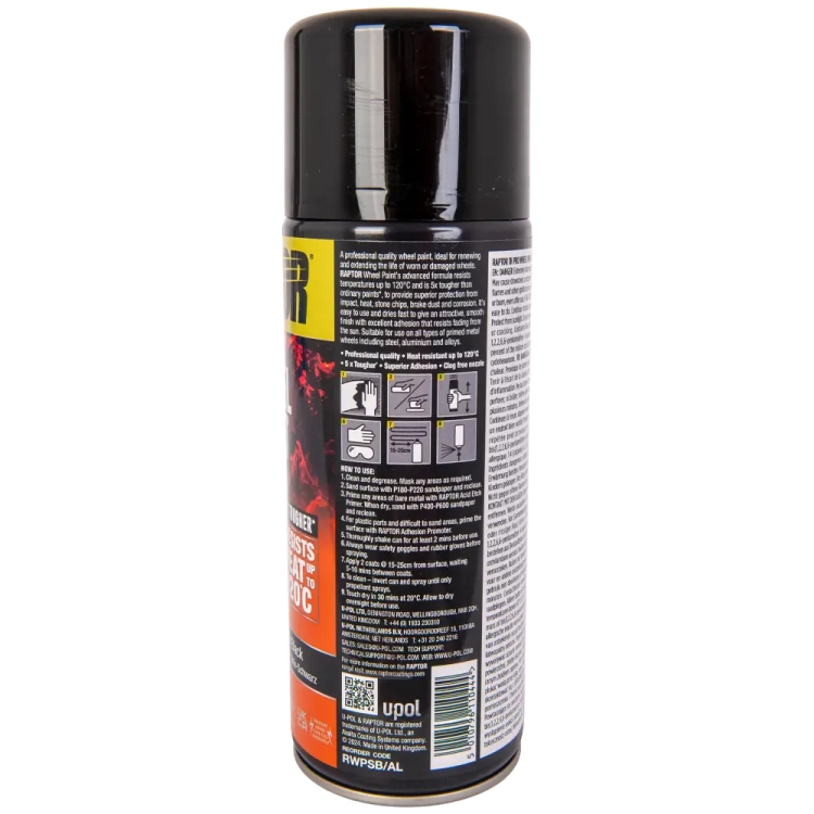 Lakier do felg czarny satynowy spray 378 ml odporny na temperaturę do 120°C RAPTOR Wheel Paint U-POL RWPSB/AL