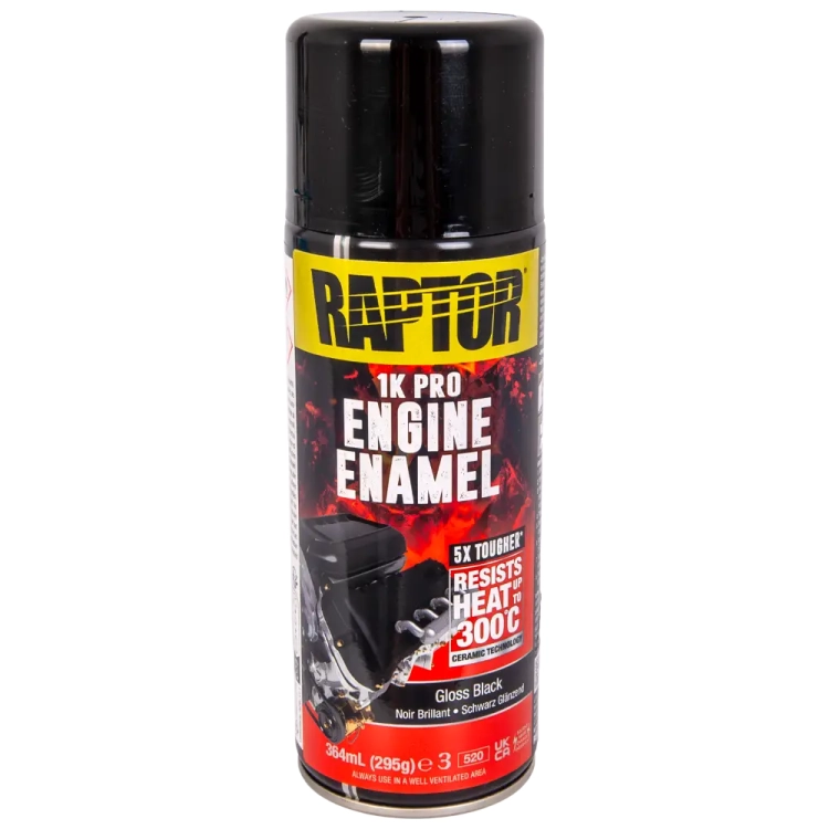 Lakier do silnika czarny połysk spray 364 ml odporny na temperaturę do 300°C RAPTOR Engine Enamel U-POL REEGB/AL