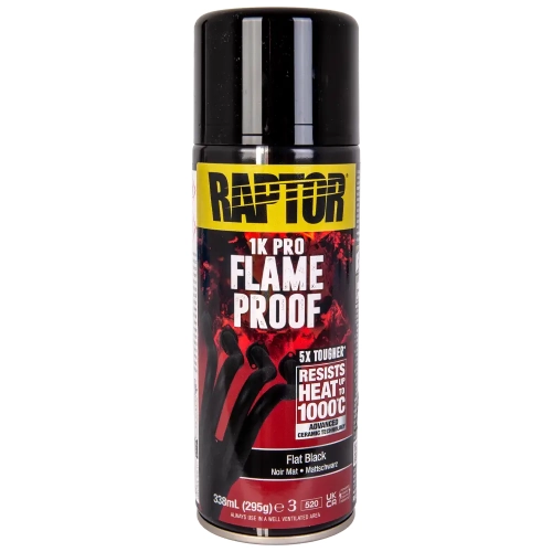 Lakier do układów wydechowych czarny mat spray 338 ml odporny na temperaturę do 1000°C RAPTOR Flame Proof U-POL RFLFB/AL