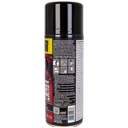 Lakier do układów wydechowych czarny mat spray 338 ml odporny na temperaturę do 1000°C RAPTOR Flame Proof U-POL RFLFB/AL