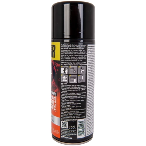 Lakier do felg srebrny spray 364 ml odporny na temperaturę do 120°C RAPTOR Wheel Paint U-POL RWPSV/AL