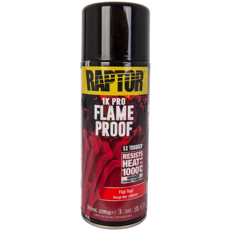Lakier do układów wydechowych czerwony mat spray 352 ml odporny na temperaturę do 1000°C RAPTOR Flame Proof U-POL RFLFR/AL