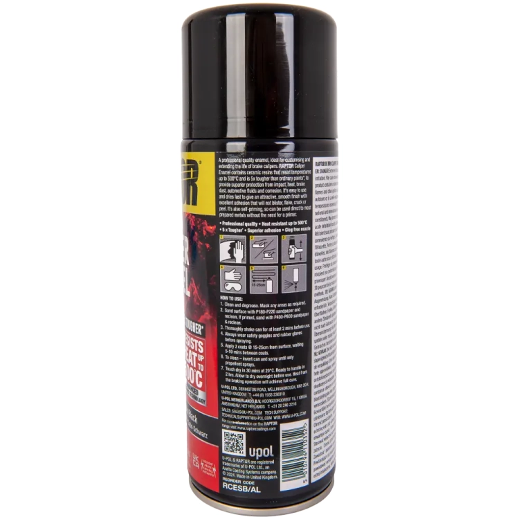 Lakier do zacisków czarny satynowy spray 360 ml odporny na temperaturę do 500°C RAPTOR Caliper Enamel U-POL RCESB/AL
