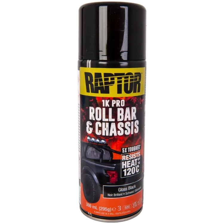 Lakier w sprayu do orurowania i podwozi 120°C Czarny Połysk RRBGB/AL Raptor