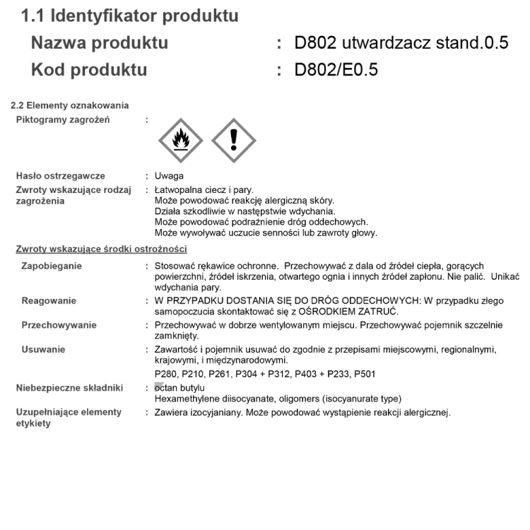D800 Lakier bezbarwny + D802 utwardzacz kpl 1.5l PPG Deltron