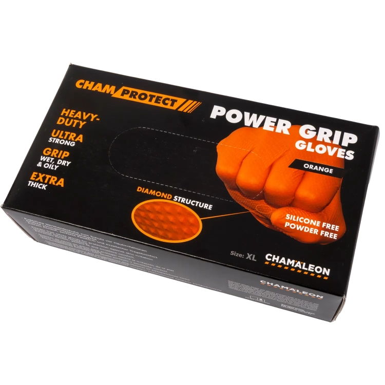 Rękawice nitrylowe Chamaleon Power Grip XL pomarańczowe 50szt