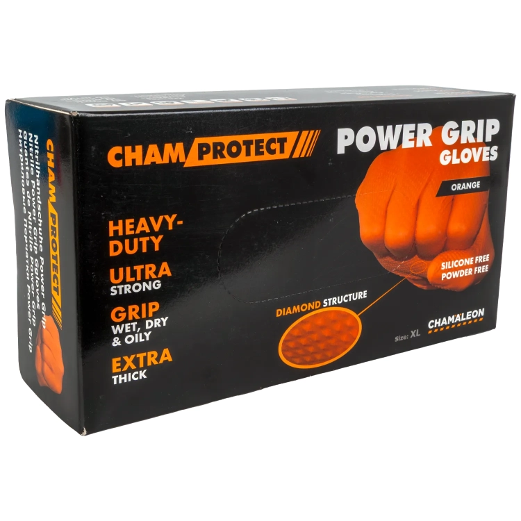 Rękawice nitrylowe Chamaleon Power Grip XL pomarańczowe 50szt