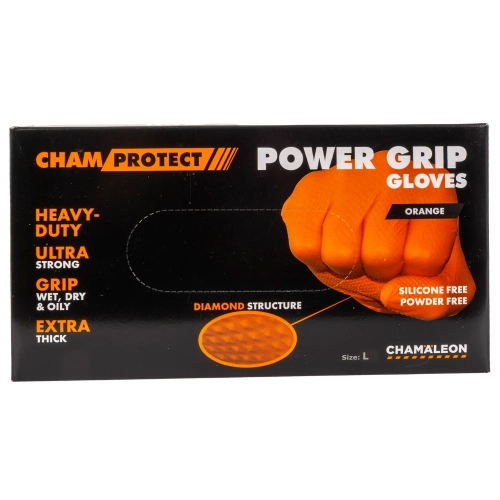 Rękawice nitrylowe Chamaleon Power Grip L pomarańczowe 50szt