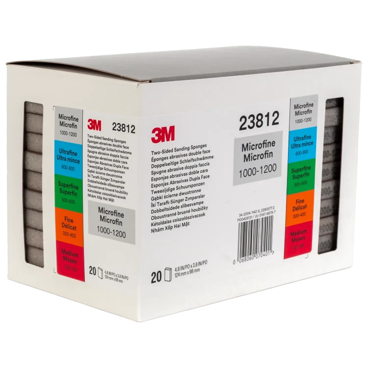 Gąbka ścierna dwustronna Micro Fine 124x98 mm P1000–P1200 szara 3M 23812