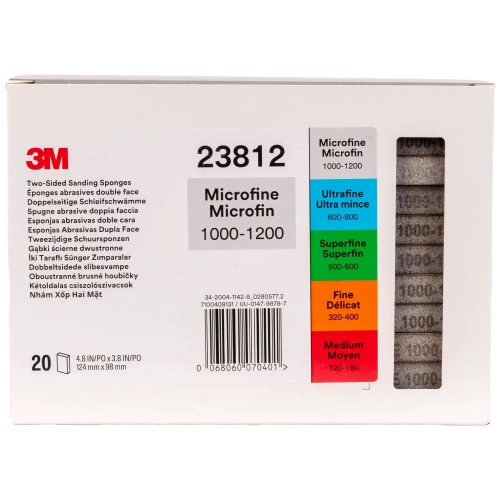 Gąbka ścierna dwustronna Micro Fine 124x98 mm P1000–P1200 szara 3M 23812
