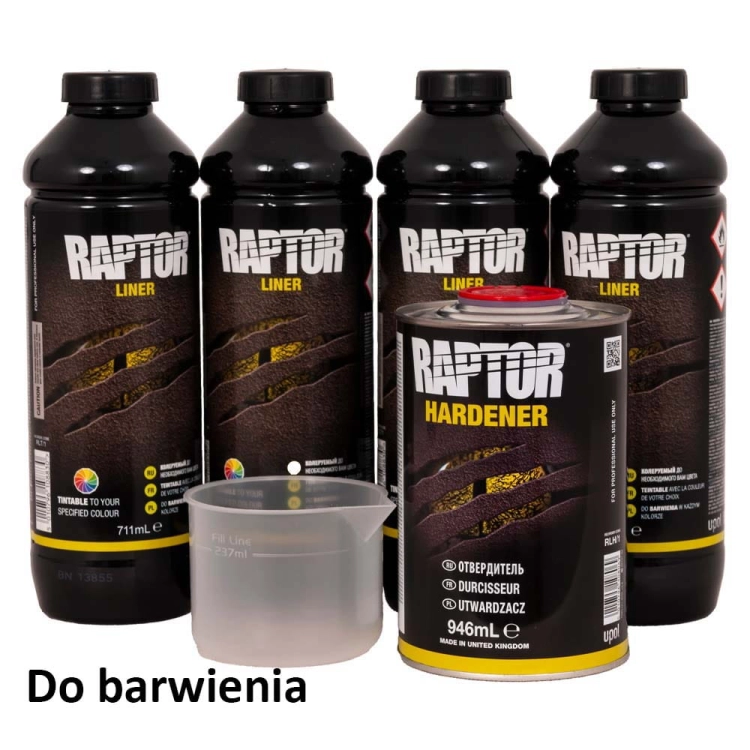 U-POL Raptor Zestaw 4 butelki do barwienia Transparentny natryskowy środek ochronny U RLT/S4 + pistolet