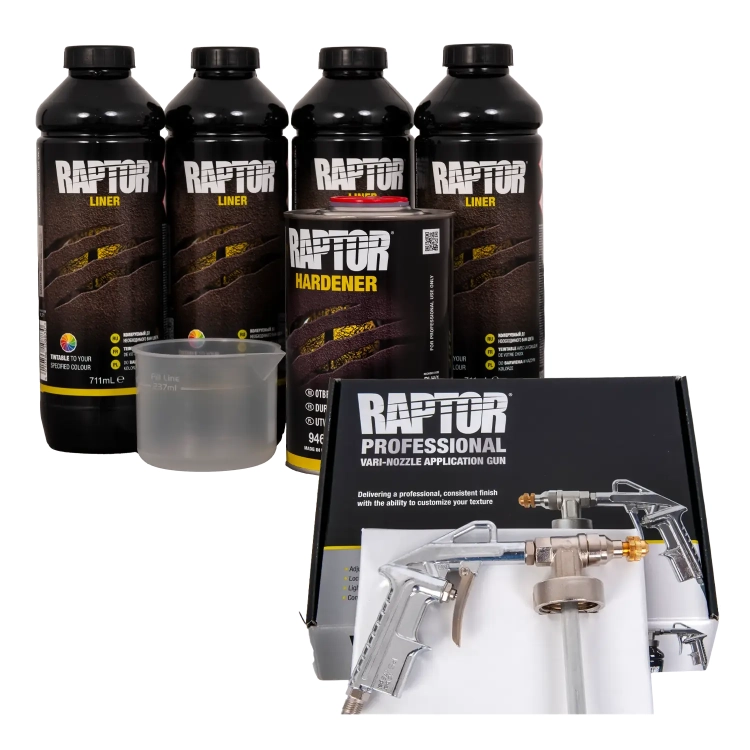 U-POL Raptor Zestaw 4 butelki do barwienia Transparentny natryskowy środek ochronny U RLT/S4 + pistolet