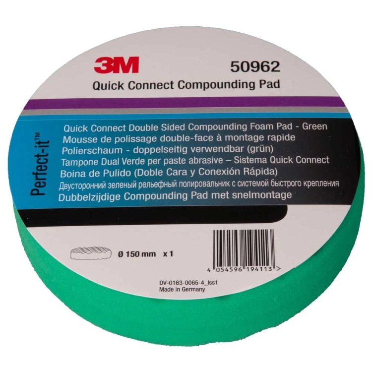 3M 50962 Dwustronna gąbka polerska zielona karbowana 150mm