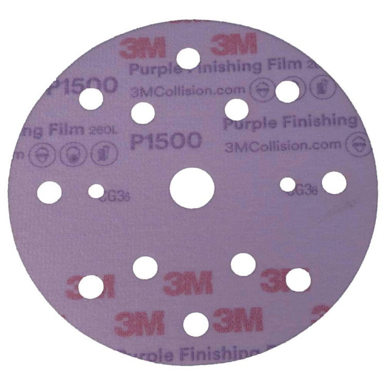 Krążki ścierne na rzep 150 mm P1500 15 otworów 3M Hookit 260L 51154