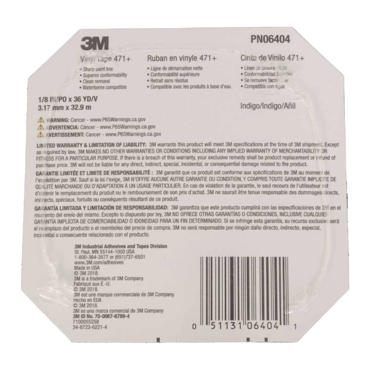 3M 06404+ Taśma maskująca winylowa 3,1mm x 33m niebieska