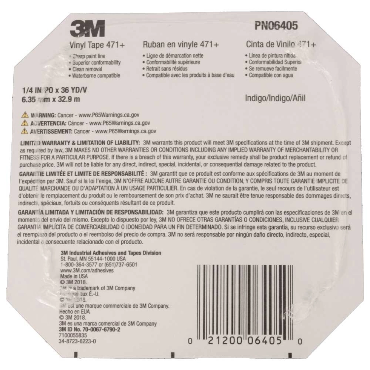 Taśma maskująca winylowa 6,3mm x 33m indygo 3M 06405+