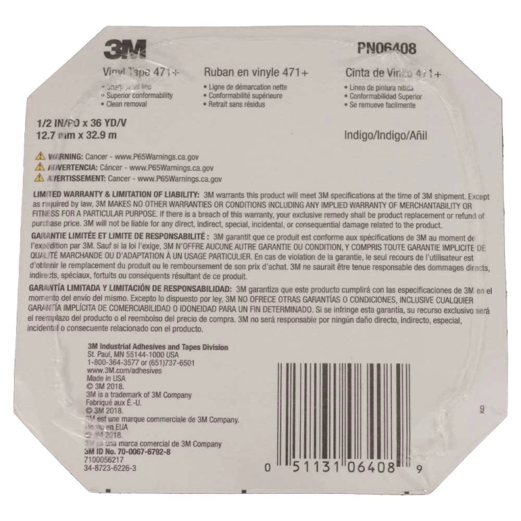 Taśma maskująca winylowa 12mm x 32,9m niebieska Vinyl Tape 3M-06408+
