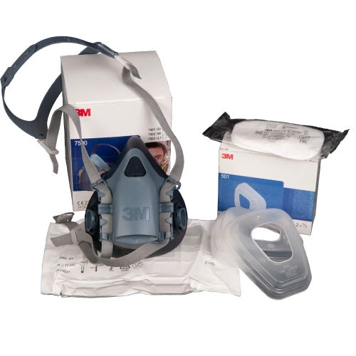 3M 7502 Półmaska ochronna lakiernicza, maska wielokrotnego użytku, + filtry 6051, 5911, 501 rozmiar: M duży, komplet