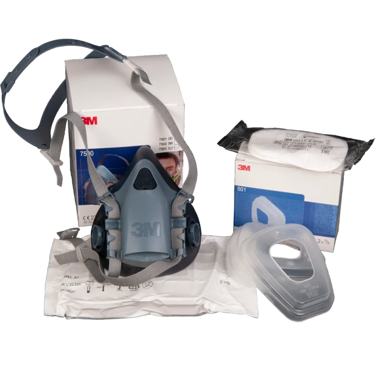 3M 7503 Półmaska ochronna lakiernicza, maska wielokrotnego użytku, + filtry 6051, 5911, 501 rozmiar: L duży, komplet