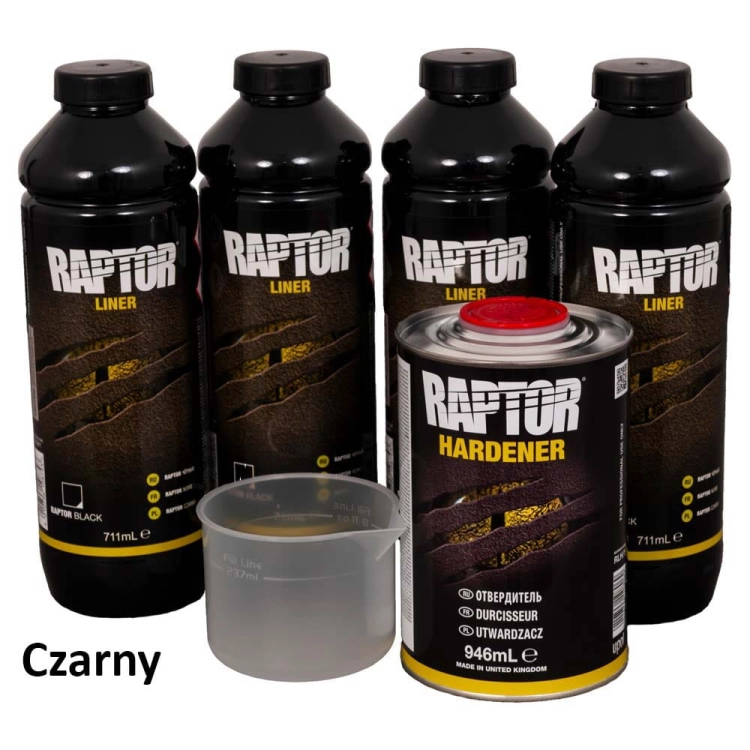 U-POL Raptor Zestaw 4 butelki Czarny natryskowy środek ochronny U RLB/S4