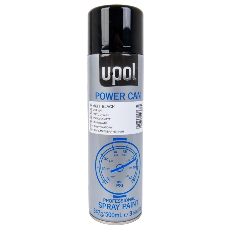 Lakier nawierzchniowy czarny mat spray 500 ml U-POL Power Can PCMB/AL