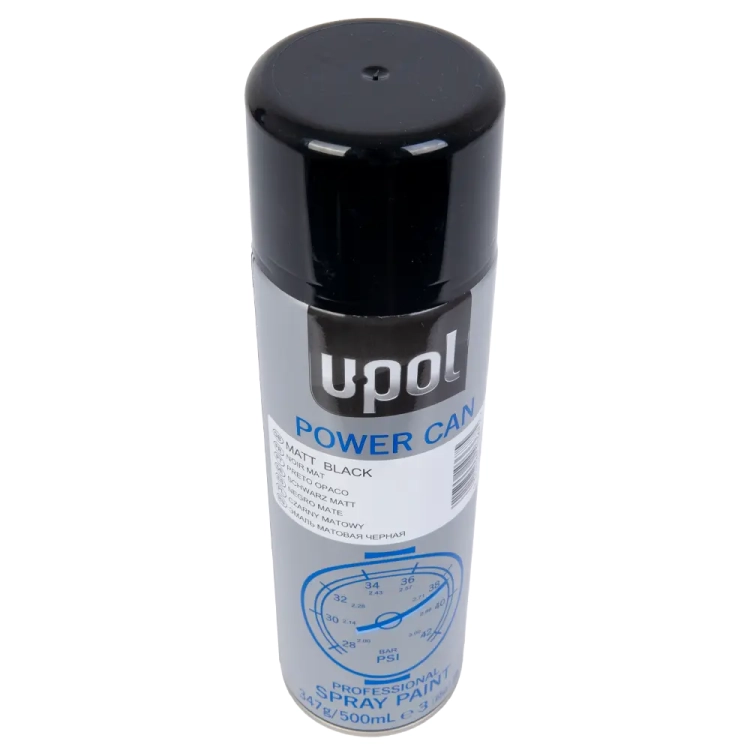 Lakier nawierzchniowy czarny mat spray 500 ml U-POL Power Can PCMB/AL