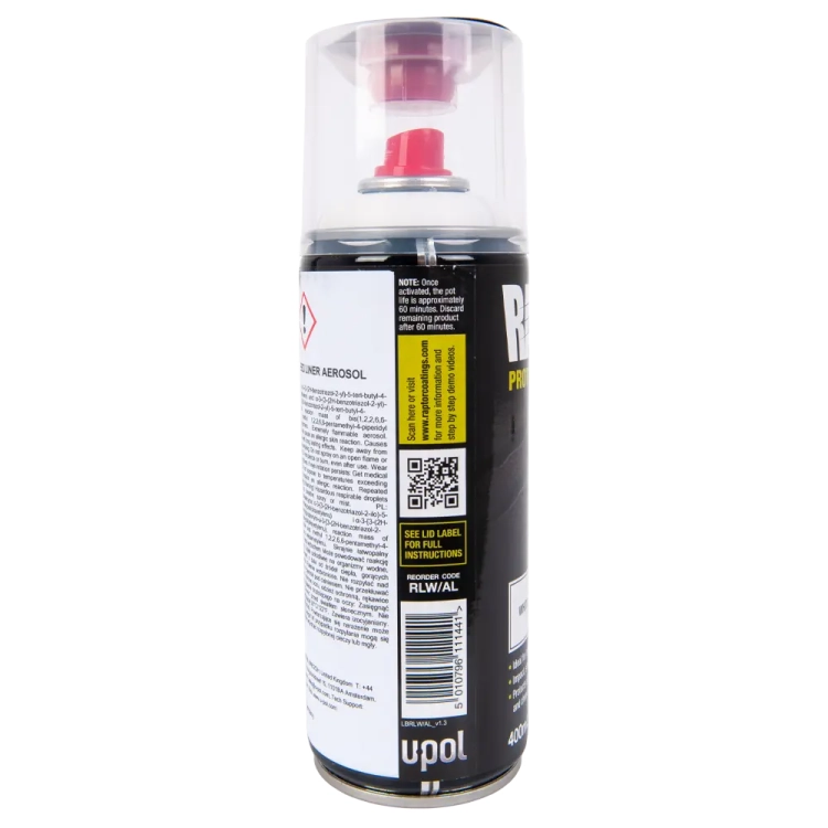 U-POL Raptor 2K Aerosol 400 ml Biały środek ochrony karoserii U RLW/AL spray