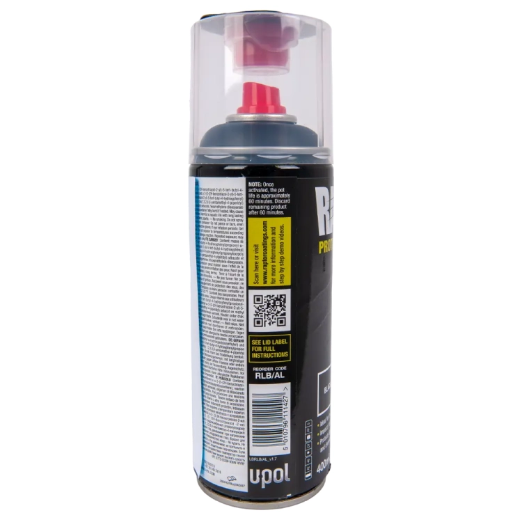 U-POL Raptor 2K Aerosol 400 ml Czarny środek ochrony karoserii U RLB/AL spray